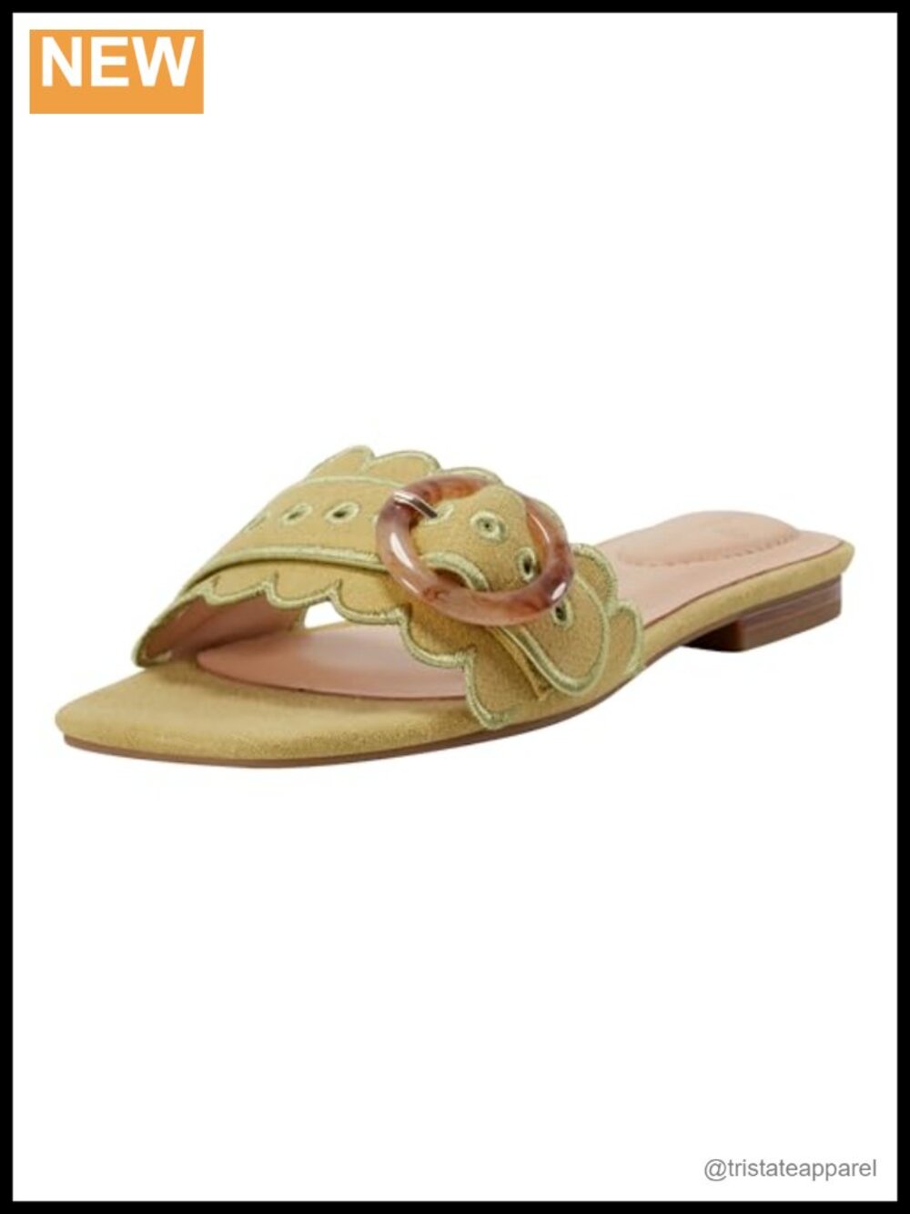 Linen Flat Sandals Slip On Open Square Toe Block Heel Casual